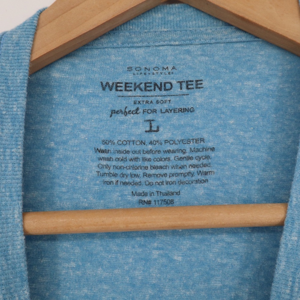 Sonoma T-Shirt Mens L Weekend Tee Light Blue Heathered Short Sleeve Excellent - Picture 2 of 4